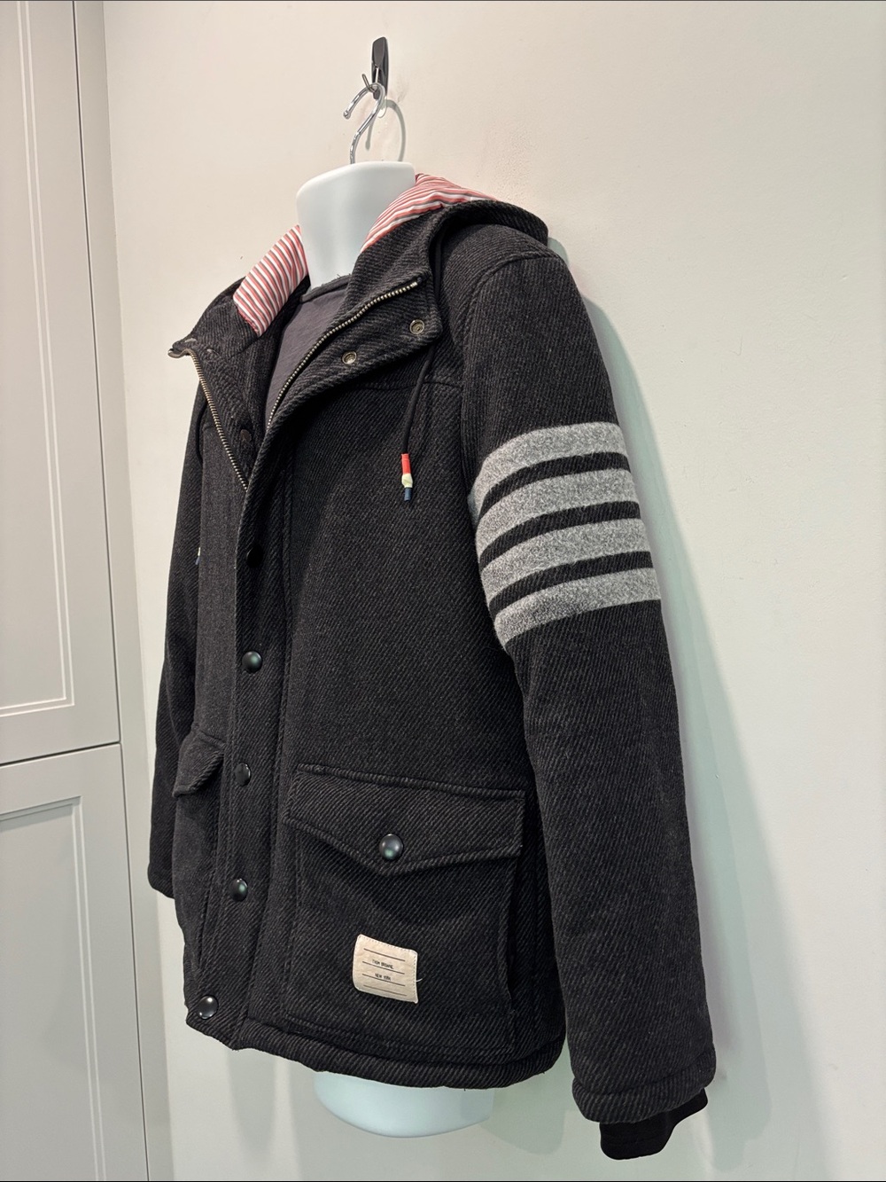 Thom Browne 4-Bar Charcoal Wool Hooded Jacket Grey Size 4 L/XL - Picture 8 of 16